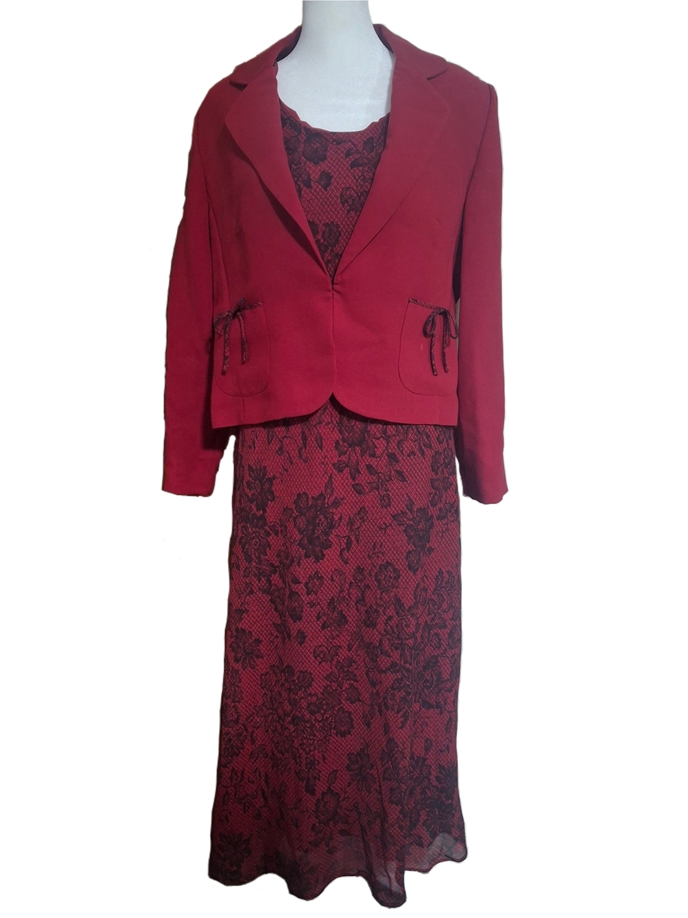 Studio I Red and Black Floral Lace Maxi Skirt